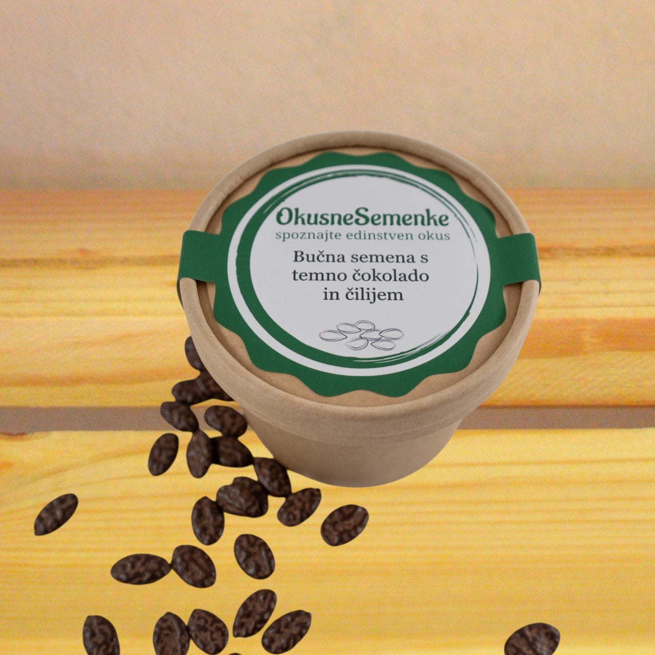 Bučna semena s temno čokolado in čilijem