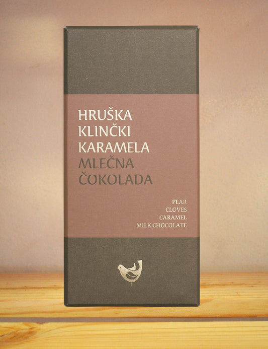 Mlečna čokoladna tablica s hruško, klinčki in karamelo Passero