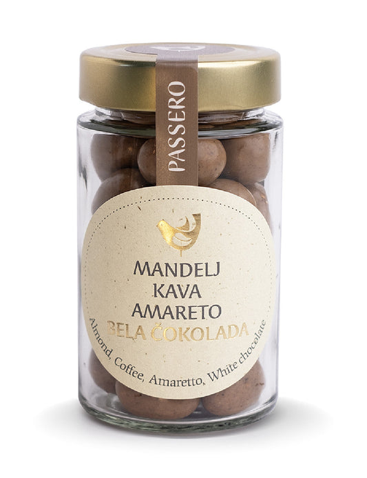 Dražeji z mandljem, kavo, amaretom in belo čokolado