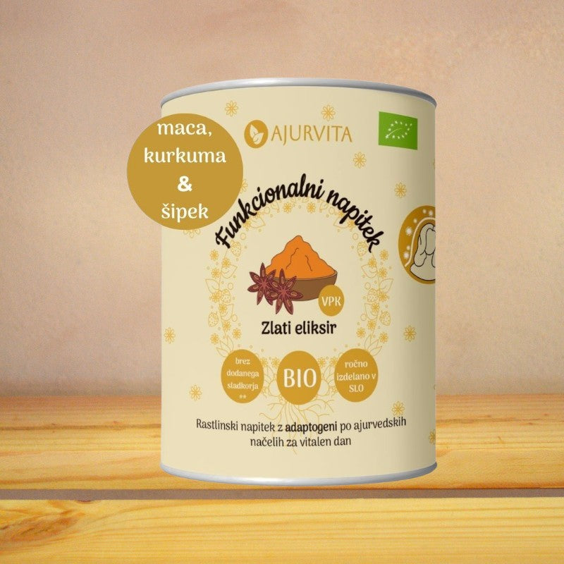 Bio funkcionalni napitek z maco, kurkumo in šipkom (Zlati eliksir)