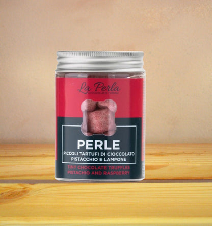 Mini čokoladni tartufi Perle | Bela čokolada, pistacija in malina 50 g