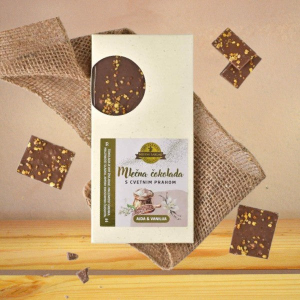 Mlečna čokolada s cvetnim prahom, vanilijo in ajdo - Hiša užitka