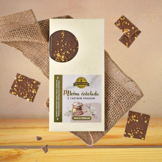 Mlečna čokolada s cvetnim prahom, vanilijo in ajdo - Hiša užitka